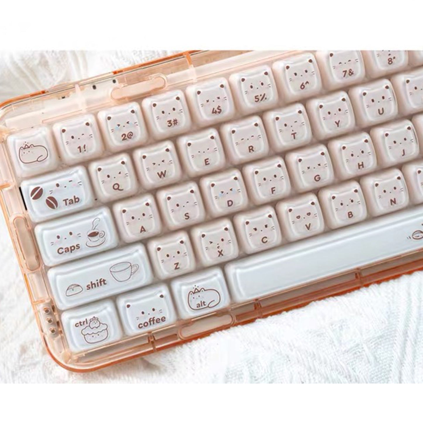 YMDK 119 Keys Coffee Sushi Cat PC ABS Cute Crystal Jelly MAO Profile Top Print Keycaps for 61/68/87/104/108 MX Mechanical Keyboards