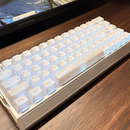 YMDK 129 Keys Sunny Feather Theme Pearlescent Cherry Profile ABS Top Print Keycaps for 61/84/87/104/108 MX Mechanical Keyboards