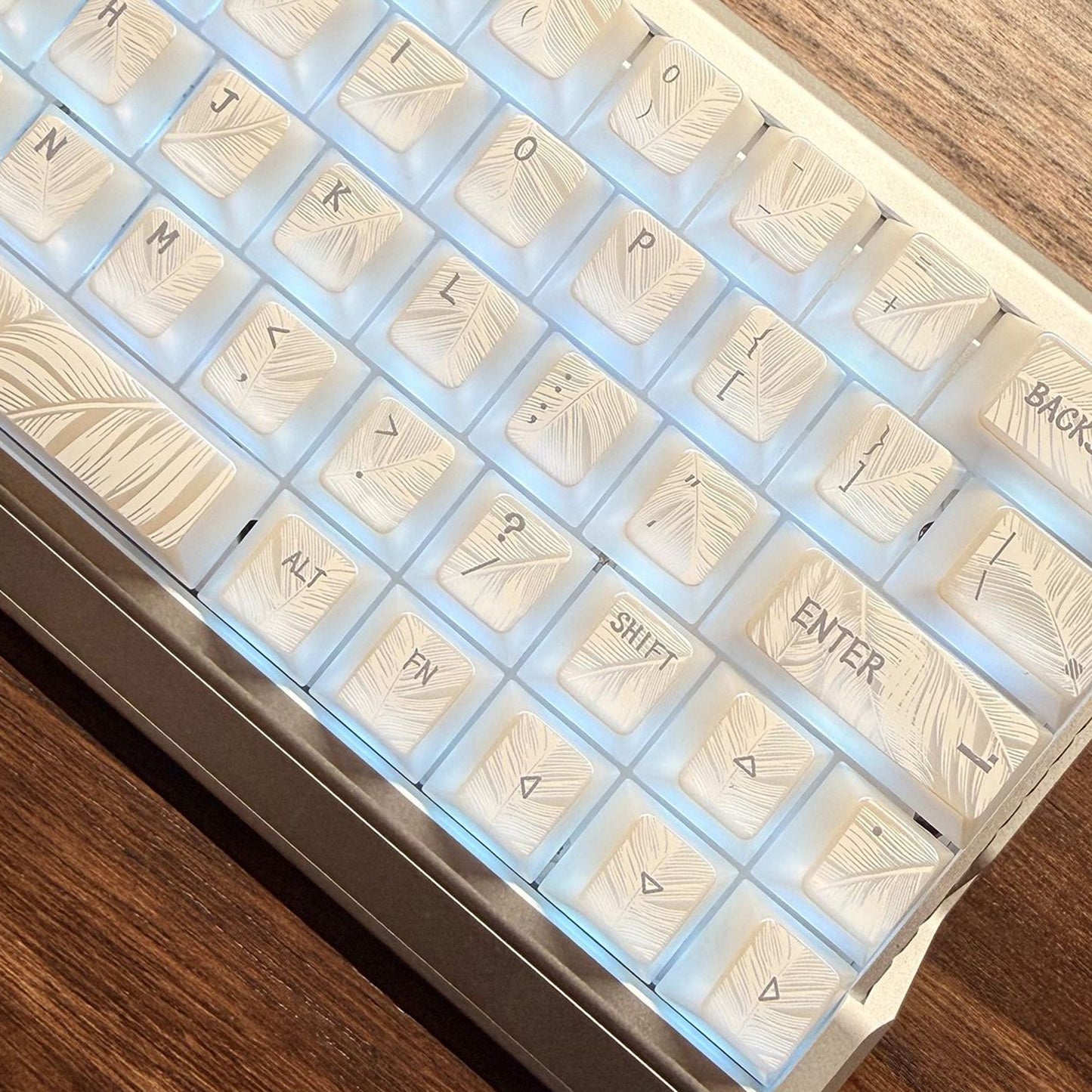 YMDK 129 Keys Sunny Feather Theme Pearlescent Cherry Profile ABS Top Print Keycaps for 61/84/87/104/108 MX Mechanical Keyboards