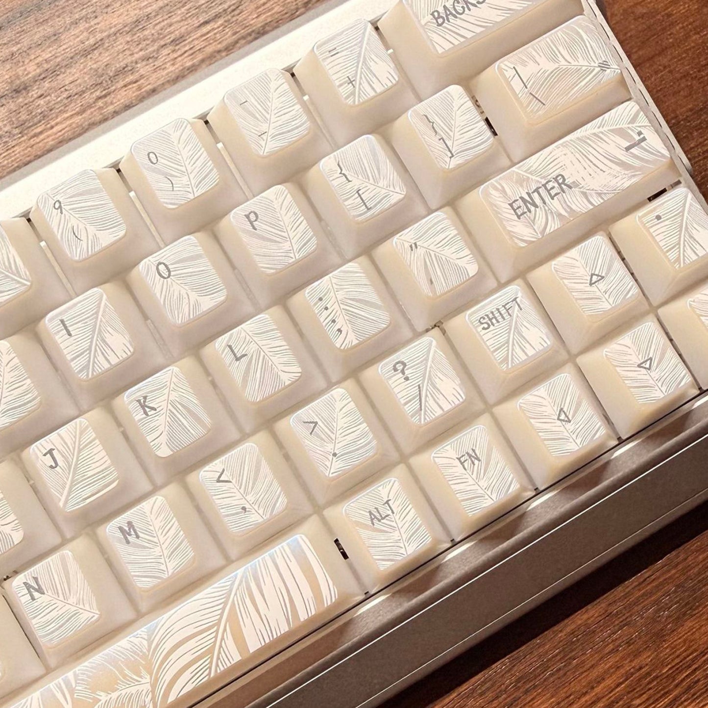 YMDK 129 Keys Sunny Feather Theme Pearlescent Cherry Profile ABS Top Print Keycaps for 61/84/87/104/108 MX Mechanical Keyboards