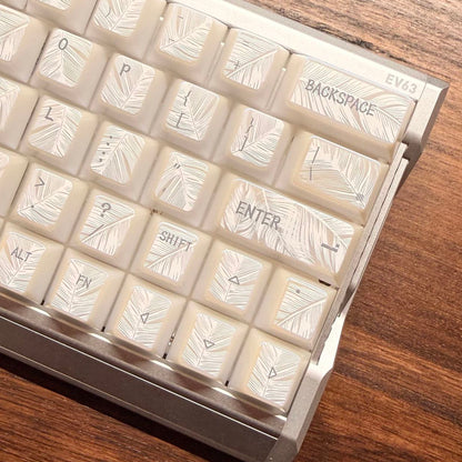 YMDK 129 Keys Sunny Feather Theme Pearlescent Cherry Profile ABS Top Print Keycaps for 61/84/87/104/108 MX Mechanical Keyboards
