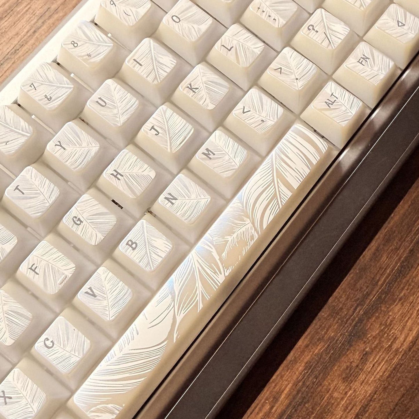 YMDK 129 Keys Sunny Feather Theme Pearlescent Cherry Profile ABS Top Print Keycaps for 61/84/87/104/108 MX Mechanical Keyboards