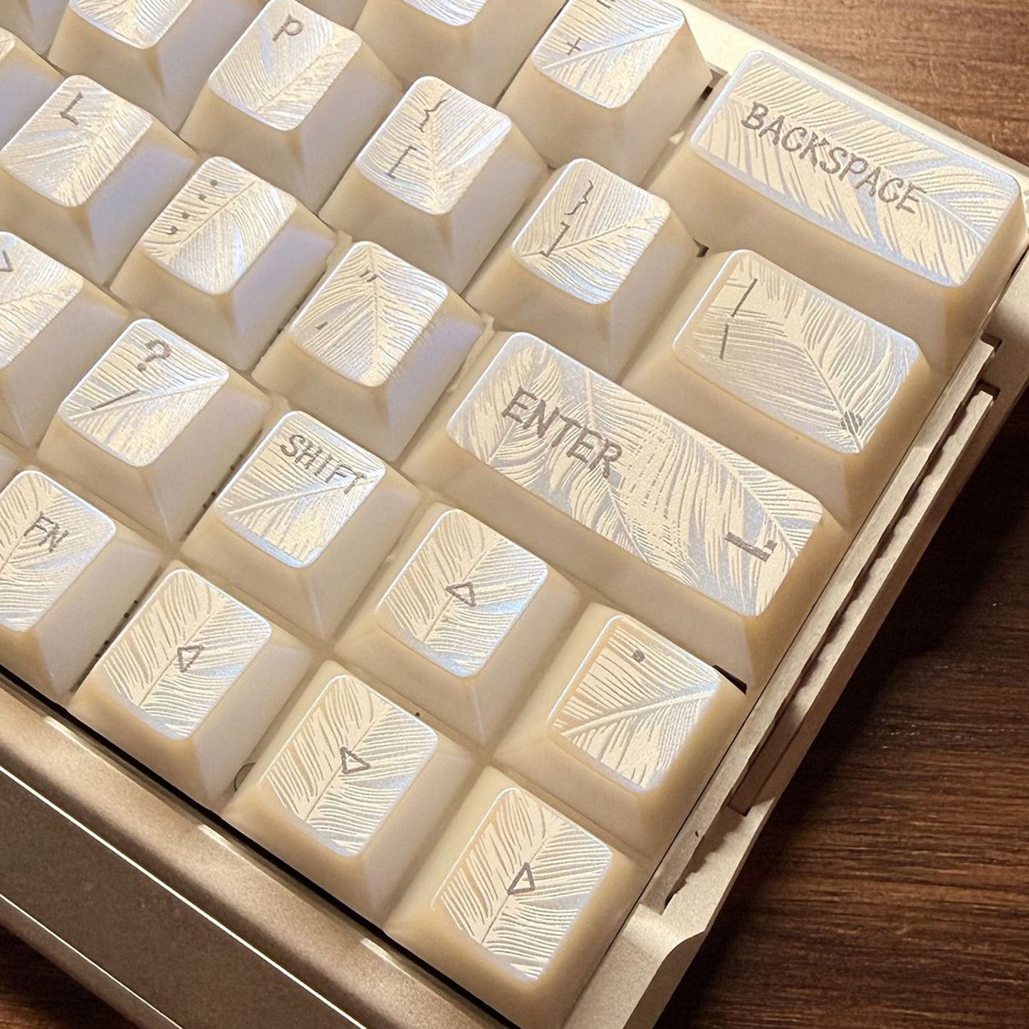 YMDK 129 Keys Sunny Feather Theme Pearlescent Cherry Profile ABS Top Print Keycaps for 61/84/87/104/108 MX Mechanical Keyboards