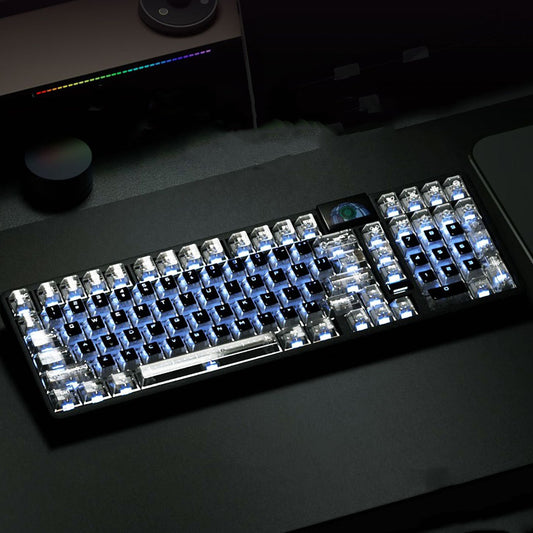 YMDK 126 Keys Black White Clear PC Cherry Profile PC Shine Through UV Top Print Keycaps for 61/84/87/104/108 MX Mechanical Keyboards