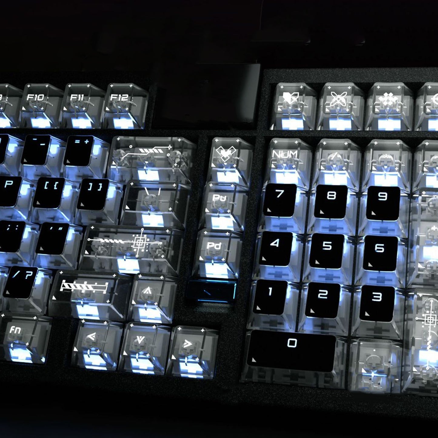 YMDK 126 Keys Black White Clear PC Cherry Profile PC Shine Through UV Top Print Keycaps for 61/84/87/104/108 MX Mechanical Keyboards