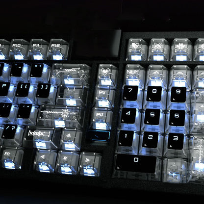 YMDK 126 Keys Black White Clear PC Cherry Profile PC Shine Through UV Top Print Keycaps for 61/84/87/104/108 MX Mechanical Keyboards