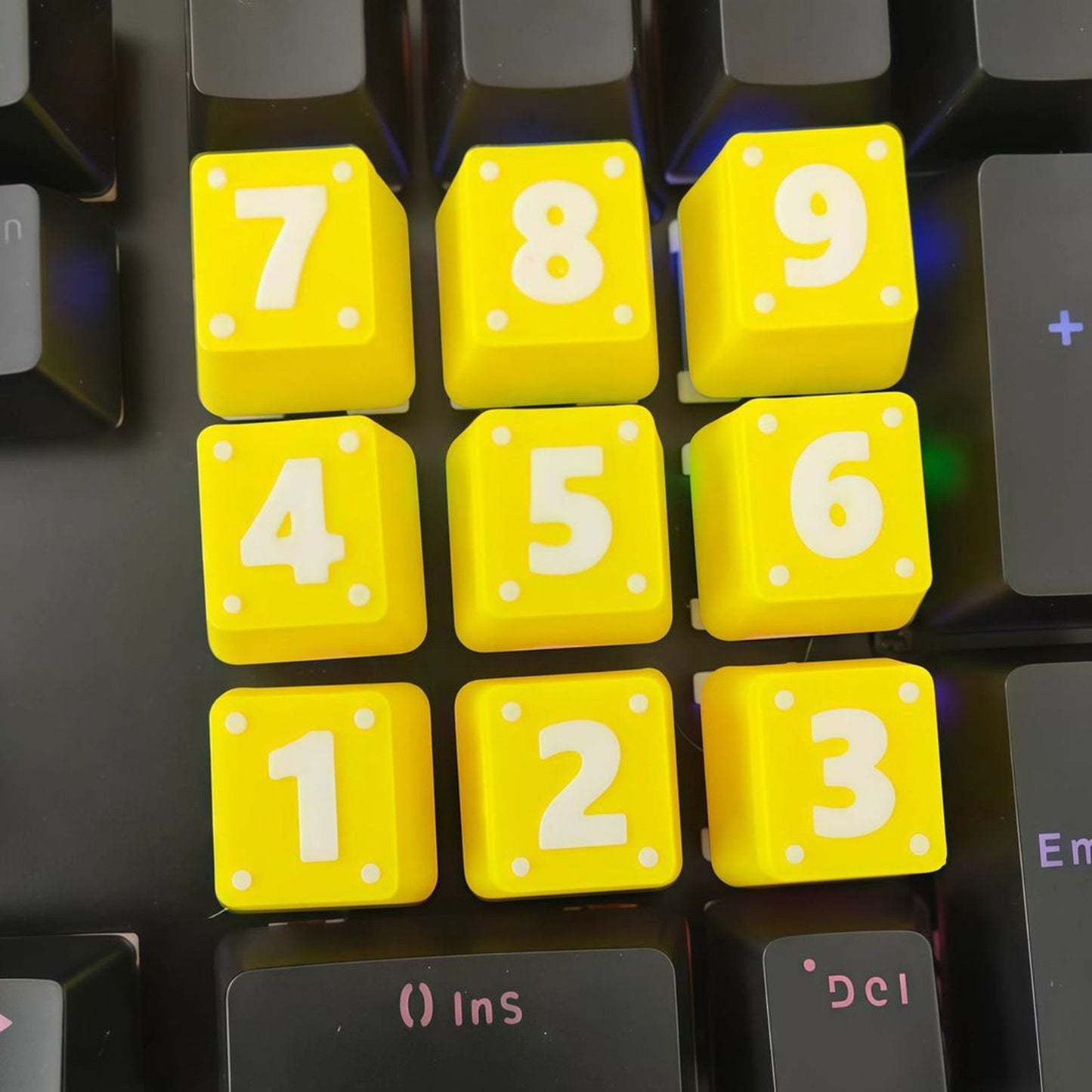 YMDK Cute Cartoon Yellow Number Area 1-9 Keys PLA Material Creative 9pcs Keycaps for MX Mechanical Keyboards