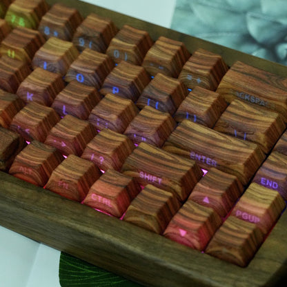 YMDK 130 Keys Walnut Wood Grain Keycaps Side-lit Cherry Profile PBT Keycap for 61 64 68 84 87 96 98 104 108 MX Mechanical Keyboards