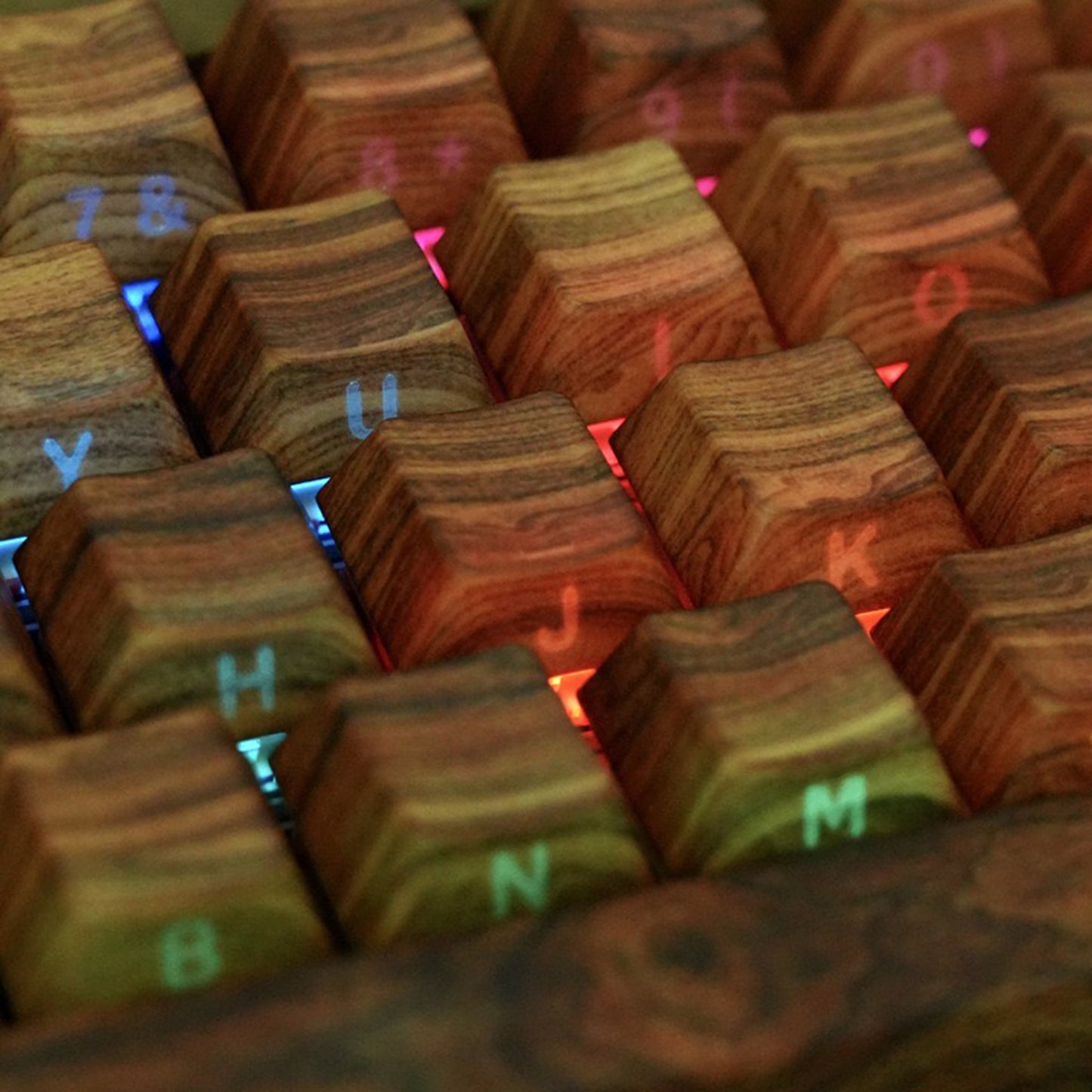 YMDK 130 Keys Walnut Wood Grain Keycaps Side-lit Cherry Profile PBT Keycap for 61 64 68 84 87 96 98 104 108 MX Mechanical Keyboards