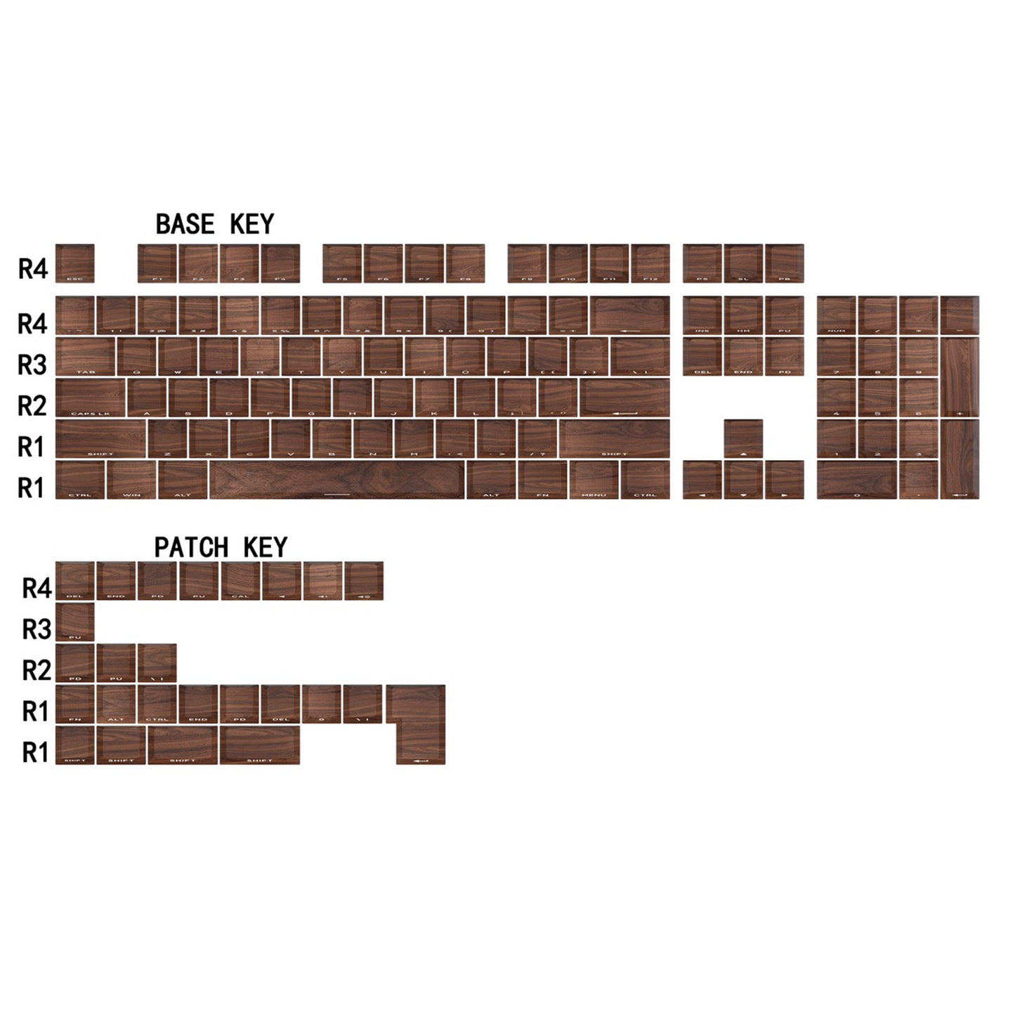 YMDK 130 Keys Walnut Wood Grain Keycaps Side-lit Cherry Profile PBT Keycap for 61 64 68 84 87 96 98 104 108 MX Mechanical Keyboards
