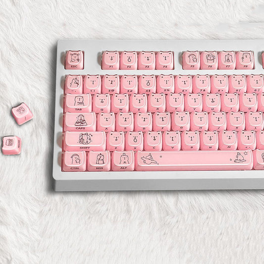 YMDK 119 Keys Cute Crystal Jelly MAO Profile Side Top Printed White Pink PC Keycaps for 61/68/87/98/104/108 MX Mechanical Keyboard