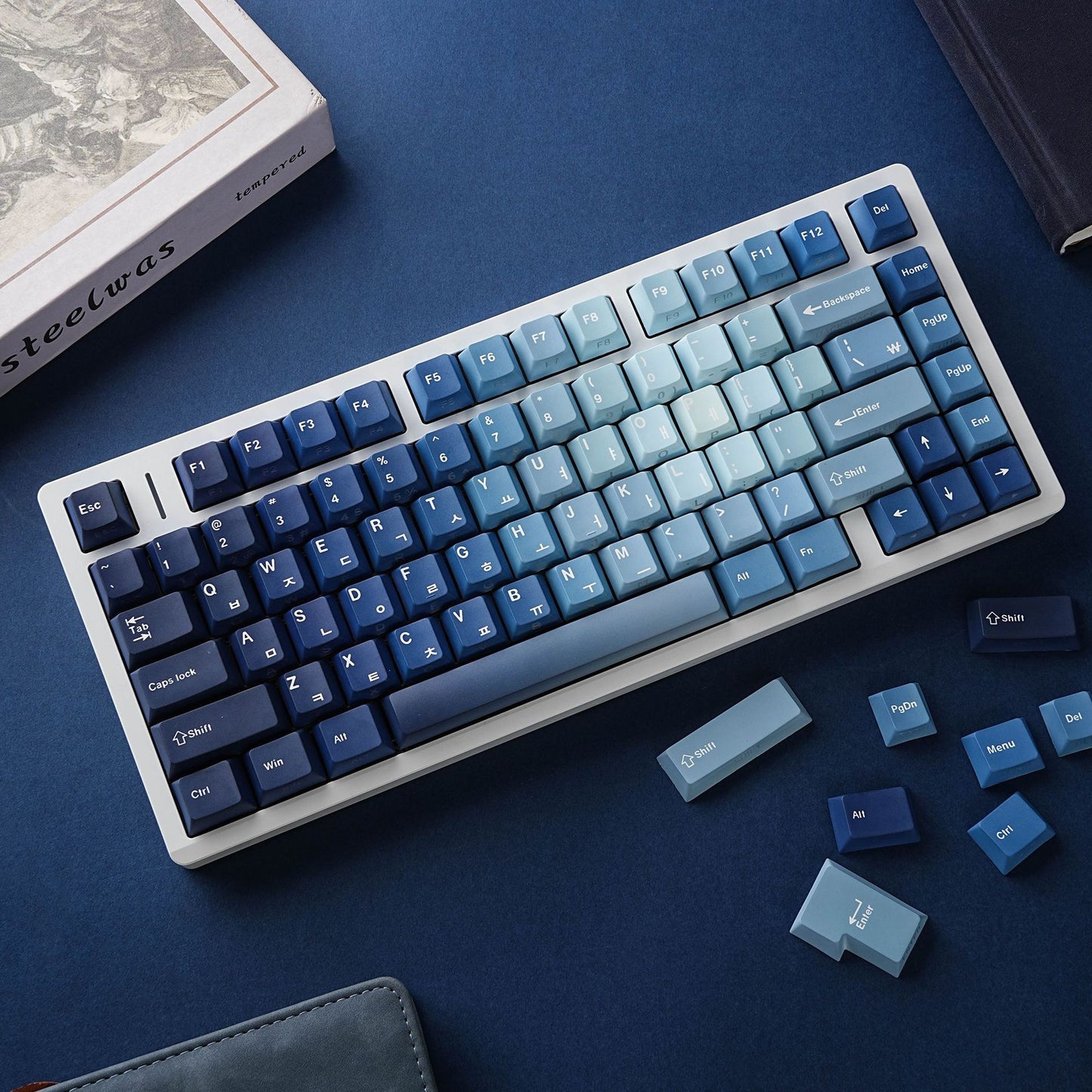YMDK 132 keys Ocean Heart Dye Sub Sidelit Cherry Profile English German French Spanish Russian Keycaps for 61/84/87/96/100/104/108 MX Mechanical Keyboard