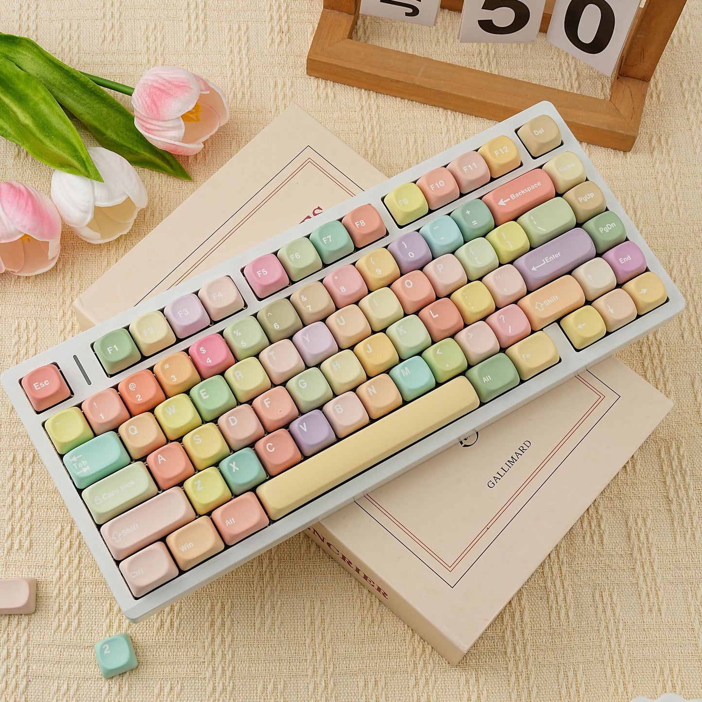 YMDK 130 Keys Cute Jelly MOA Profile Macarons English Russian French German Spanish PBT Dye Sub Keycaps for MX Mechanical Keyboards