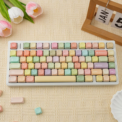 YMDK 130 Keys Cute Jelly MOA Profile Macarons English Russian French German Spanish PBT Dye Sub Keycaps for MX Mechanical Keyboards