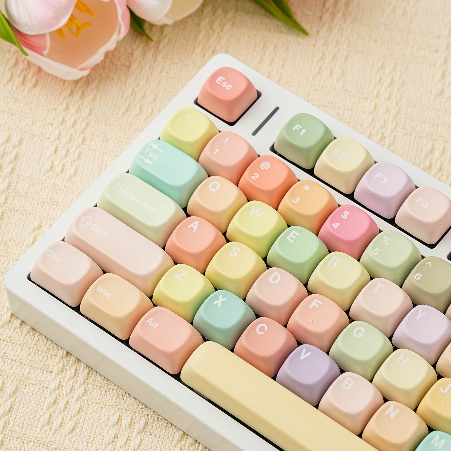 YMDK 130 Keys Cute Jelly MOA Profile Macarons English Russian French German Spanish PBT Dye Sub Keycaps for MX Mechanical Keyboards