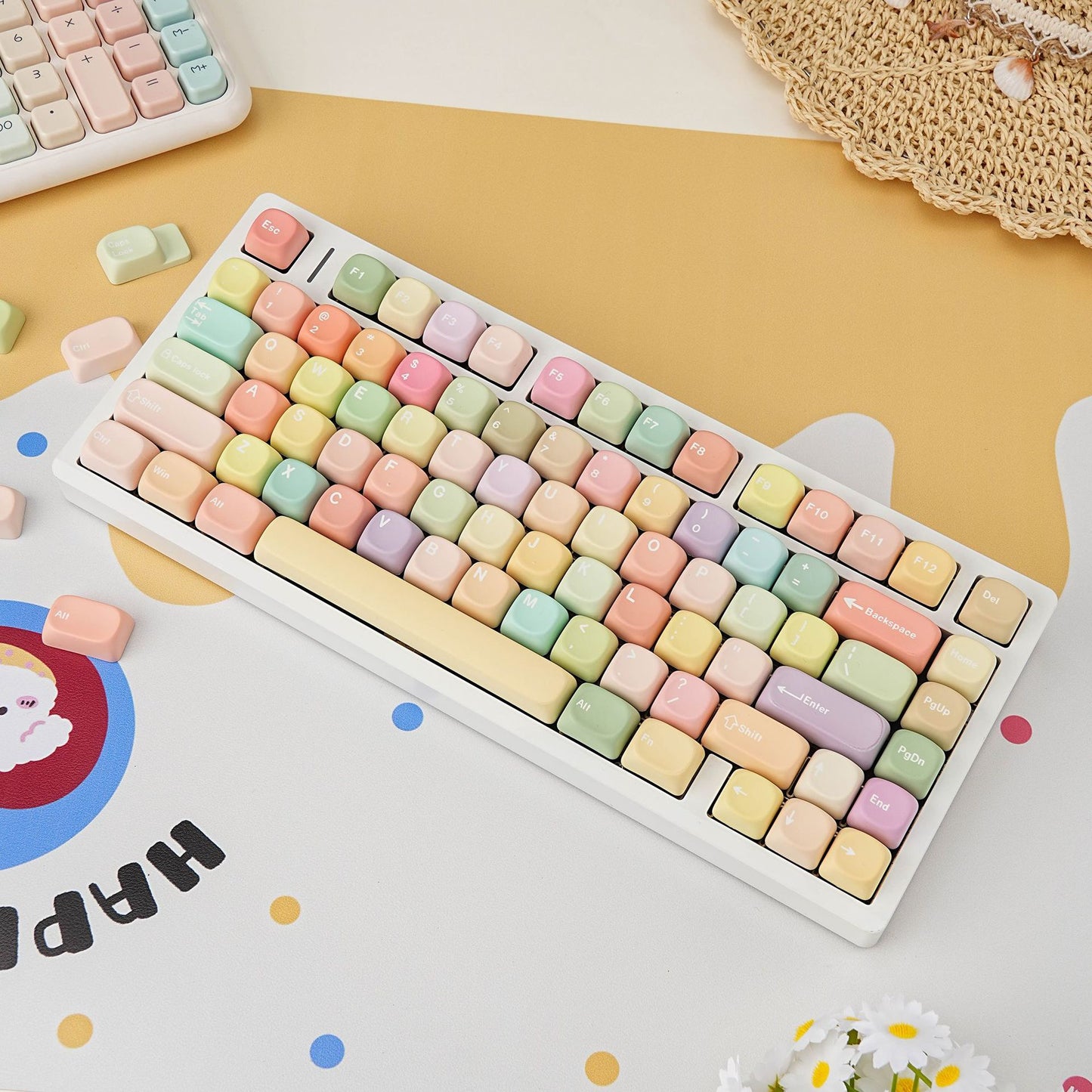 YMDK 130 Keys Cute Jelly MOA Profile Macarons English Russian French German Spanish PBT Dye Sub Keycaps for MX Mechanical Keyboards