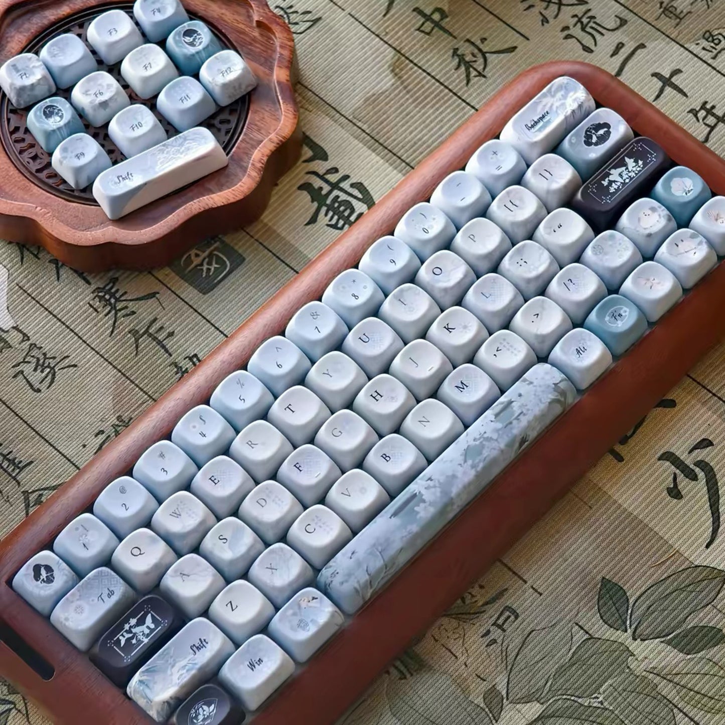 YMDK 135 Keys Fallen Plum Frost Theme Chinese Style MOA Profile PBT Dye Sub Keycaps for 61/68/75/84/96/100/104 MX Mechanical Keyboard