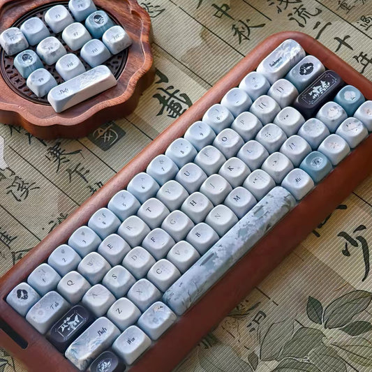 YMDK 135 Keys Fallen Plum Frost Theme Chinese Style MOA Profile PBT Dye Sub Keycaps for 61/68/75/84/96/100/104 MX Mechanical Keyboard