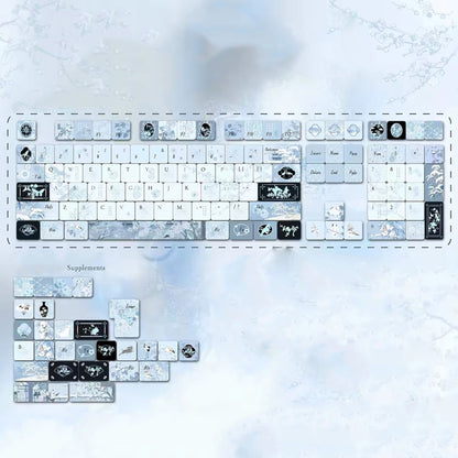 YMDK 135 Keys Fallen Plum Frost Theme Chinese Style MOA Profile PBT Dye Sub Keycaps for 61/68/75/84/96/100/104 MX Mechanical Keyboard