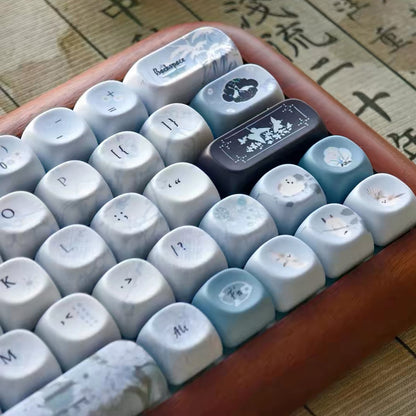 YMDK 135 Keys Fallen Plum Frost Theme Chinese Style MOA Profile PBT Dye Sub Keycaps for 61/68/75/84/96/100/104 MX Mechanical Keyboard