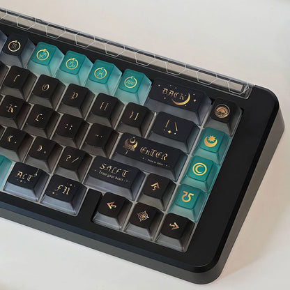 YMDK 120 Keys Moon Rhyme Theme Frosted Transparent PC Cherry Profile Shine Through UV Top Print Keycaps for MX Mechanical Keyboards
