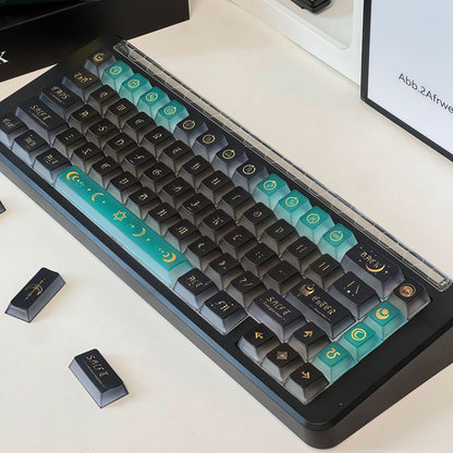 YMDK 120 Keys Moon Rhyme Theme Frosted Transparent PC Cherry Profile Shine Through UV Top Print Keycaps for MX Mechanical Keyboards