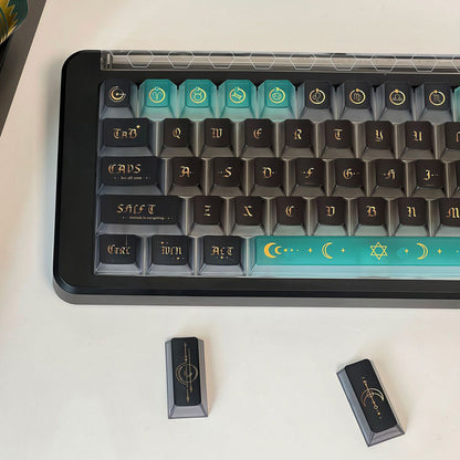 YMDK 120 Keys Moon Rhyme Theme Frosted Transparent PC Cherry Profile Shine Through UV Top Print Keycaps for MX Mechanical Keyboards