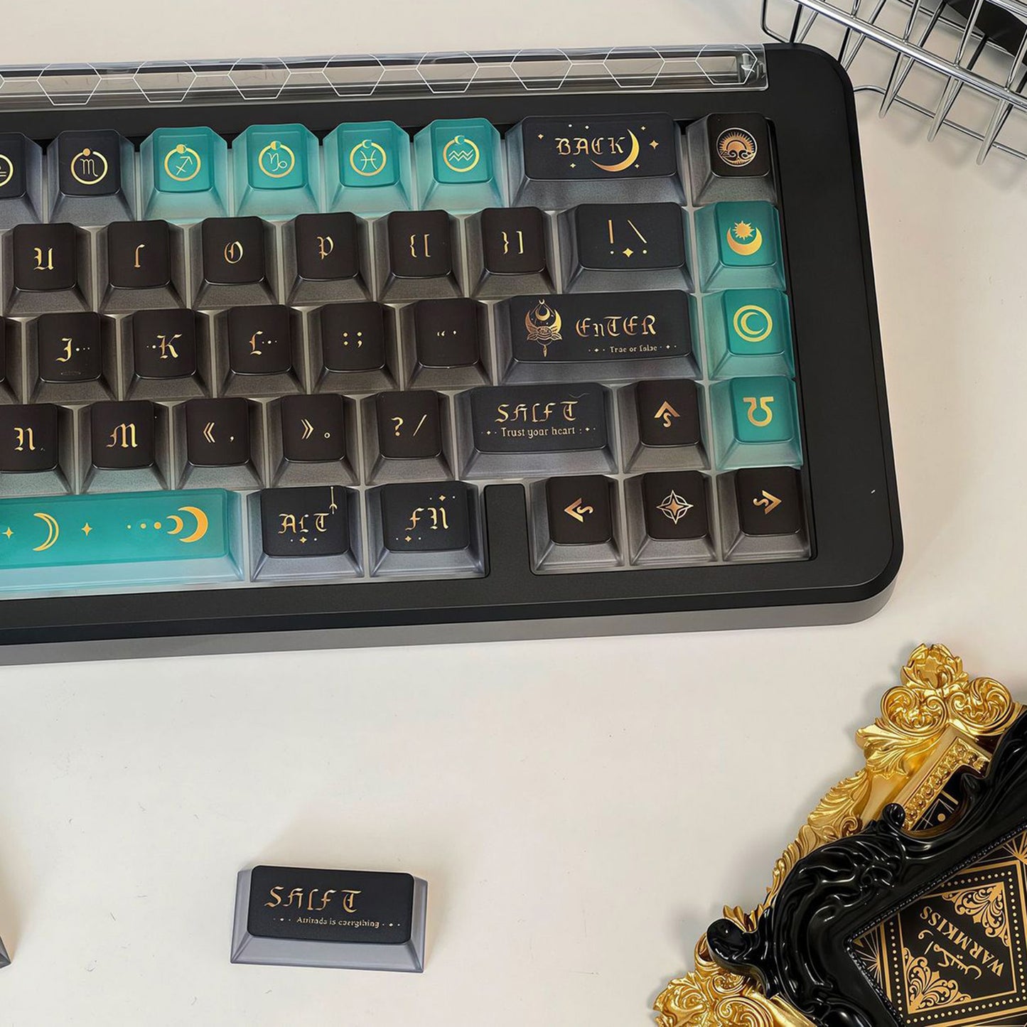 YMDK 120 Keys Moon Rhyme Theme Frosted Transparent PC Cherry Profile Shine Through UV Top Print Keycaps for MX Mechanical Keyboards