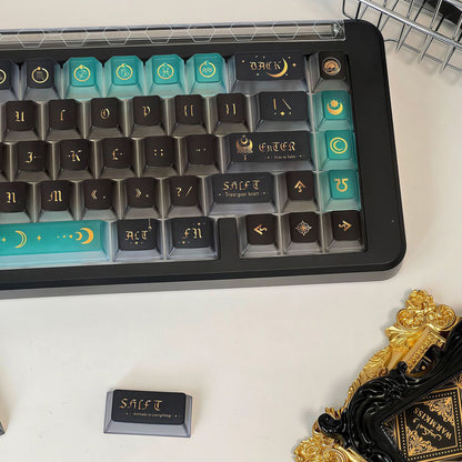 YMDK 120 Keys Moon Rhyme Theme Frosted Transparent PC Cherry Profile Shine Through UV Top Print Keycaps for MX Mechanical Keyboards