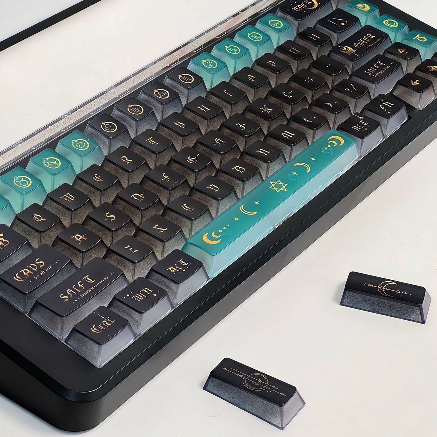 YMDK 120 Keys Moon Rhyme Theme Frosted Transparent PC Cherry Profile Shine Through UV Top Print Keycaps for MX Mechanical Keyboards