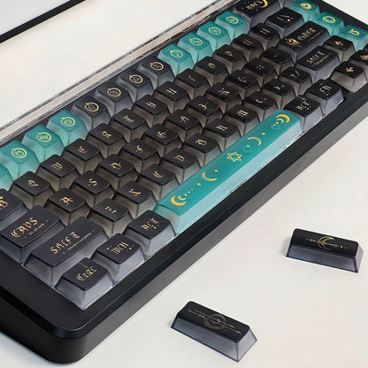 YMDK 120 Keys Moon Rhyme Theme Frosted Transparent PC Cherry Profile Shine Through UV Top Print Keycaps for MX Mechanical Keyboards
