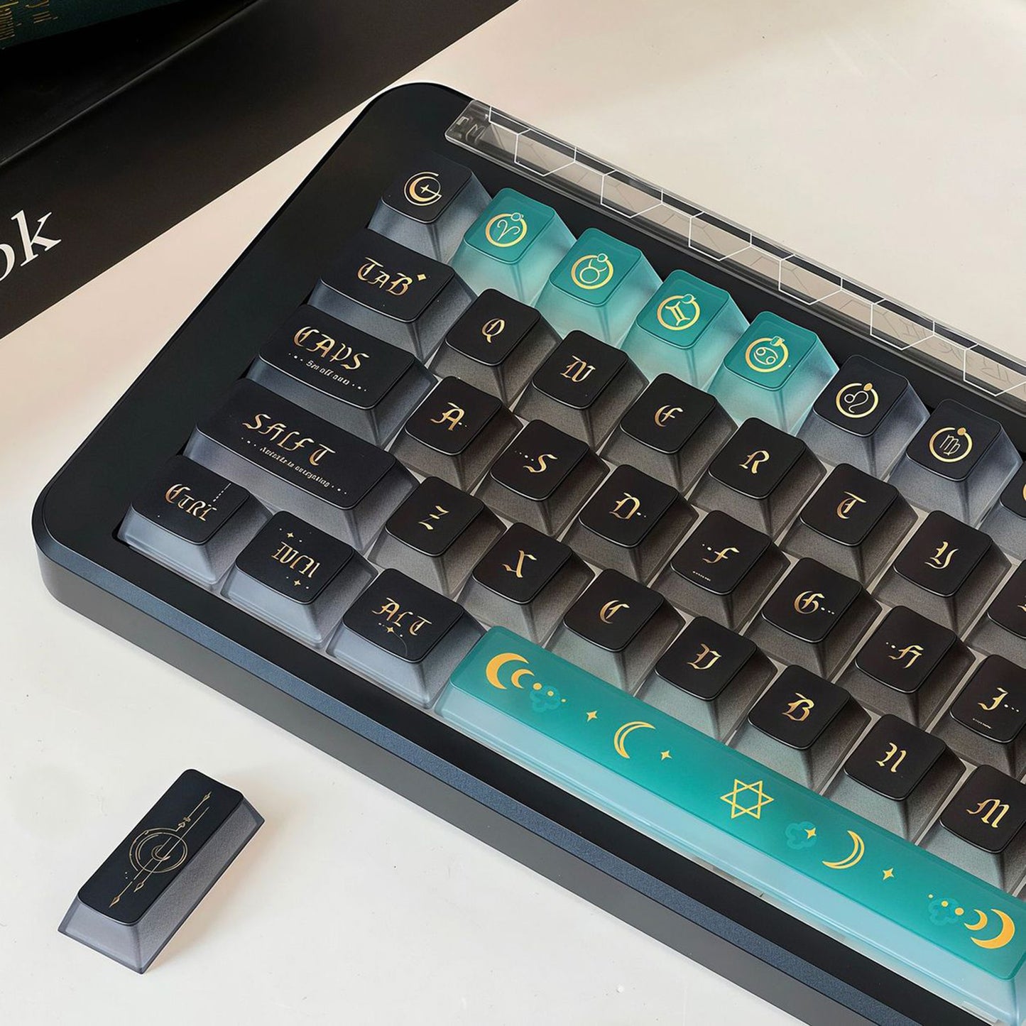 YMDK 120 Keys Moon Rhyme Theme Frosted Transparent PC Cherry Profile Shine Through UV Top Print Keycaps for MX Mechanical Keyboards