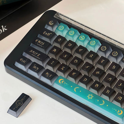 YMDK 120 Keys Moon Rhyme Theme Frosted Transparent PC Cherry Profile Shine Through UV Top Print Keycaps for MX Mechanical Keyboards