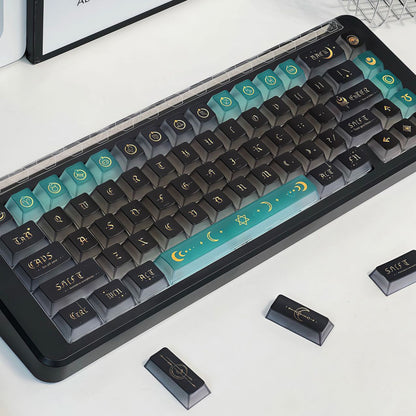 YMDK 120 Keys Moon Rhyme Theme Frosted Transparent PC Cherry Profile Shine Through UV Top Print Keycaps for MX Mechanical Keyboards