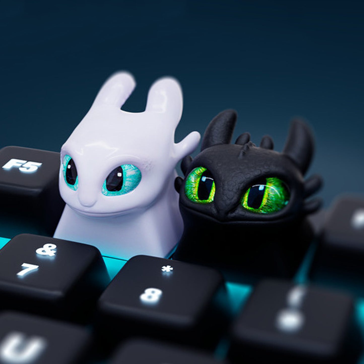 YMDK Black White Dragon Novelty Keycap Personalized Handmade Resin Creativity Custom Keycaps for MX Mechanical Keyboards