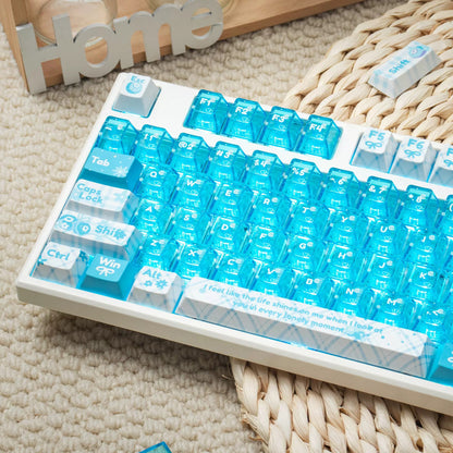 YMDK 172 Keys Soft Fresh Theme Blue Purple Cherry Profile PBT+PC Dye Sub UV Keycaps for 61/84/87/104/108 MX Mechanical Keyboard
