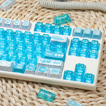 YMDK 172 Keys Soft Fresh Theme Blue Purple Cherry Profile PBT+PC Dye Sub UV Keycaps for 61/84/87/104/108 MX Mechanical Keyboard