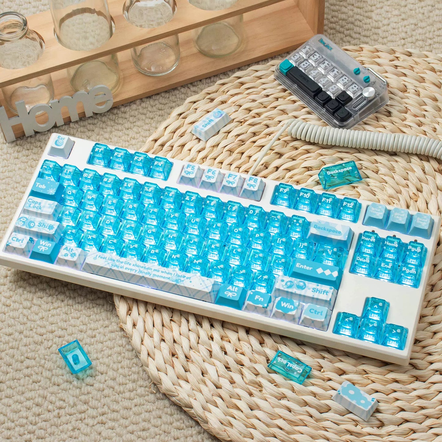 YMDK 172 Keys Soft Fresh Theme Blue Purple Cherry Profile PBT+PC Dye Sub UV Keycaps for 61/84/87/104/108 MX Mechanical Keyboard