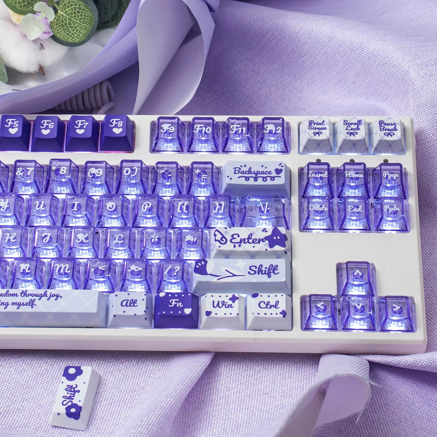 YMDK 172 Keys Soft Fresh Theme Blue Purple Cherry Profile PBT+PC Dye Sub UV Keycaps for 61/84/87/104/108 MX Mechanical Keyboard