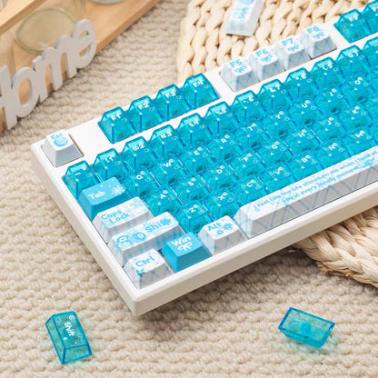 YMDK 172 Keys Soft Fresh Theme Blue Purple Cherry Profile PBT+PC Dye Sub UV Keycaps for 61/84/87/104/108 MX Mechanical Keyboard