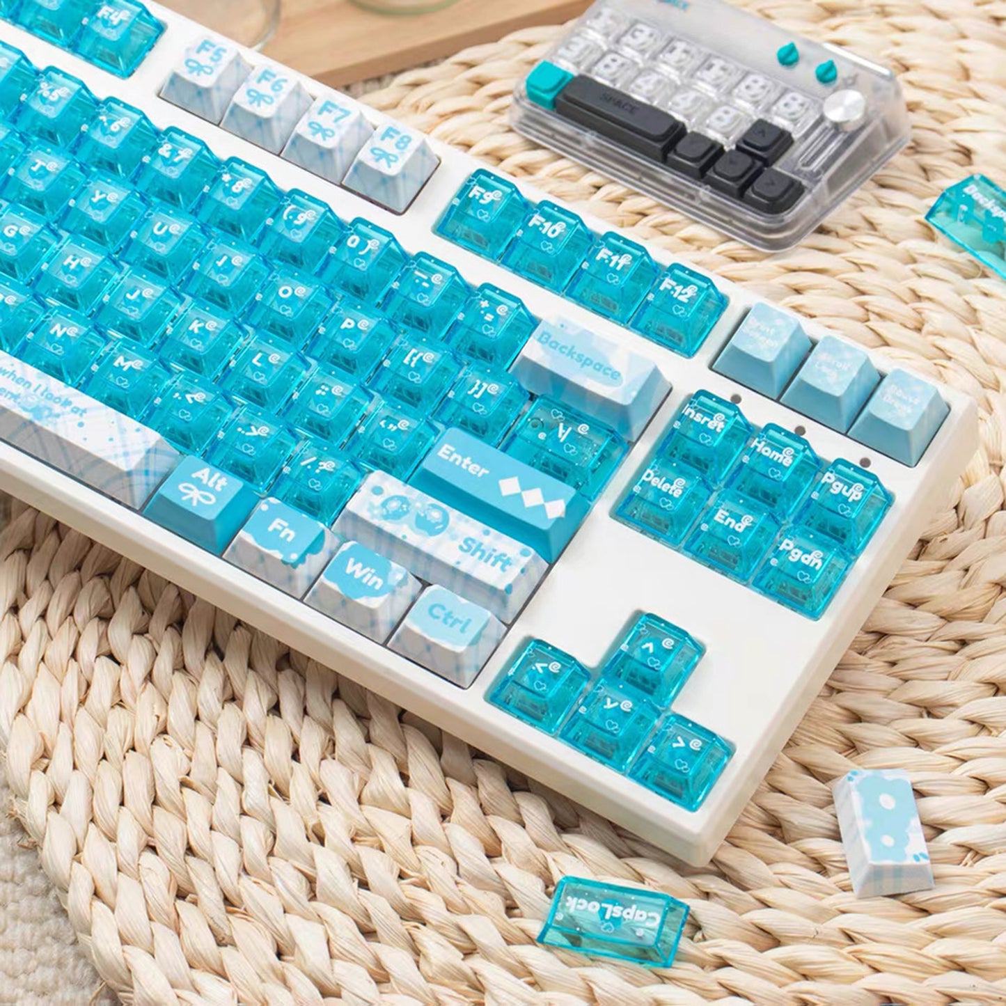 YMDK 172 Keys Soft Fresh Theme Blue Purple Cherry Profile PBT+PC Dye Sub UV Keycaps for 61/84/87/104/108 MX Mechanical Keyboard