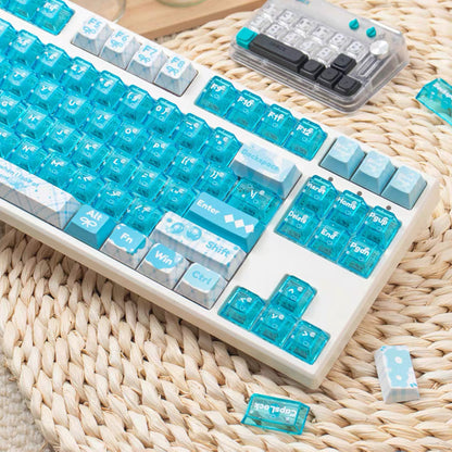 YMDK 172 Keys Soft Fresh Theme Blue Purple Cherry Profile PBT+PC Dye Sub UV Keycaps for 61/84/87/104/108 MX Mechanical Keyboard