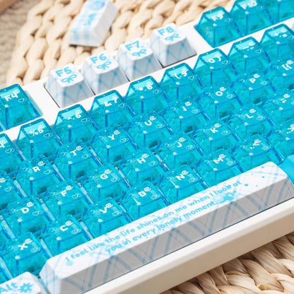 YMDK 172 Keys Soft Fresh Theme Blue Purple Cherry Profile PBT+PC Dye Sub UV Keycaps for 61/84/87/104/108 MX Mechanical Keyboard