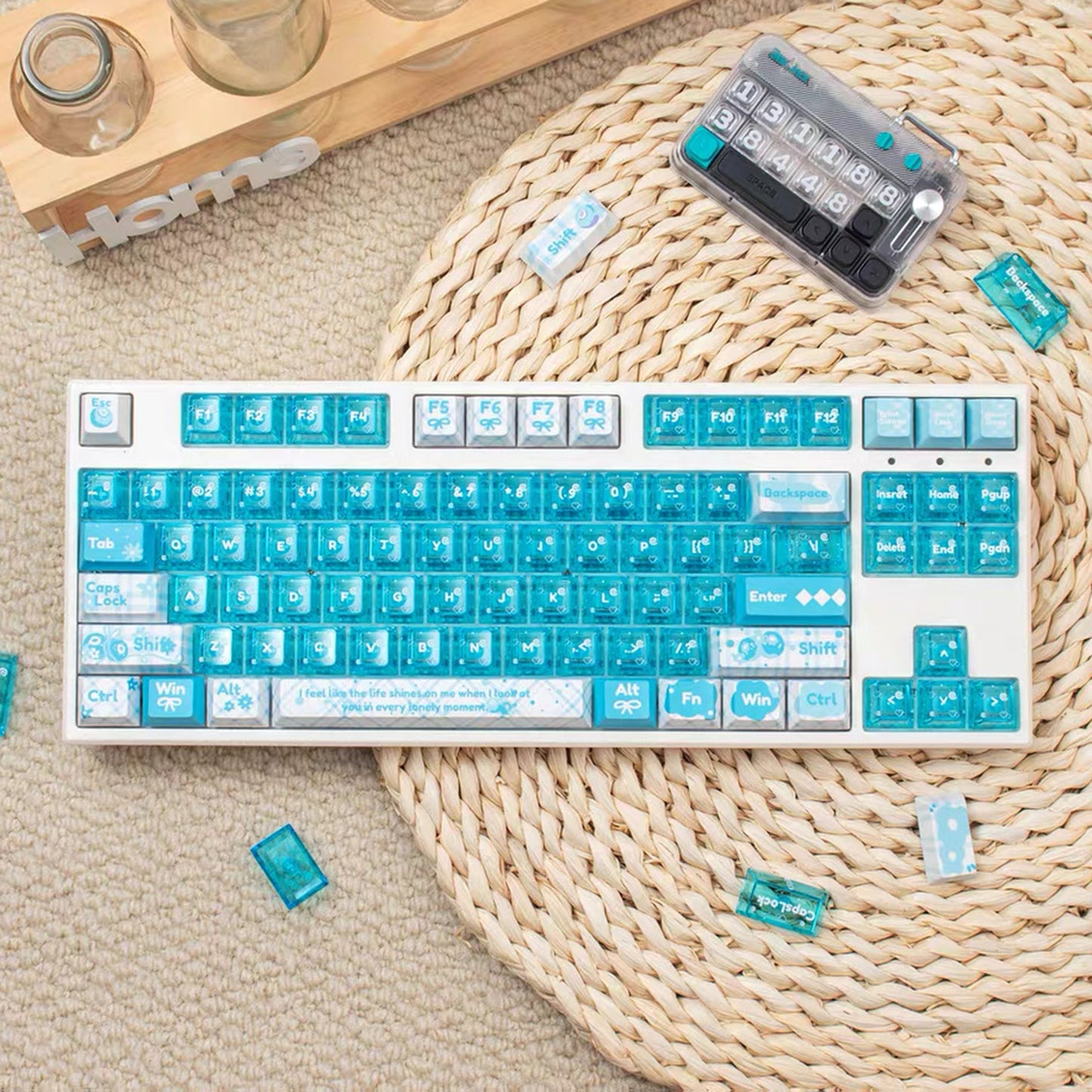 YMDK 172 Keys Soft Fresh Theme Blue Purple Cherry Profile PBT+PC Dye Sub UV Keycaps for 61/84/87/104/108 MX Mechanical Keyboard