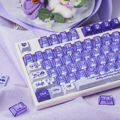 YMDK 172 Keys Soft Fresh Theme Blue Purple Cherry Profile PBT+PC Dye Sub UV Keycaps for 61/84/87/104/108 MX Mechanical Keyboard