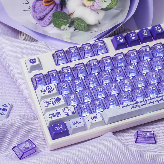 YMDK 172 Keys Soft Fresh Theme Blue Purple Cherry Profile PBT+PC Dye Sub UV Keycaps for 61/84/87/104/108 MX Mechanical Keyboard