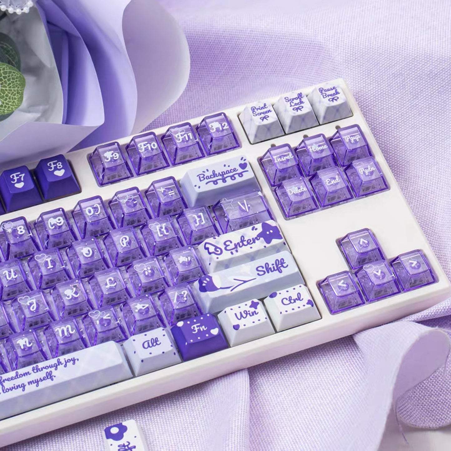 YMDK 172 Keys Soft Fresh Theme Blue Purple Cherry Profile PBT+PC Dye Sub UV Keycaps for 61/84/87/104/108 MX Mechanical Keyboard