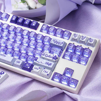 YMDK 172 Keys Soft Fresh Theme Blue Purple Cherry Profile PBT+PC Dye Sub UV Keycaps for 61/84/87/104/108 MX Mechanical Keyboard