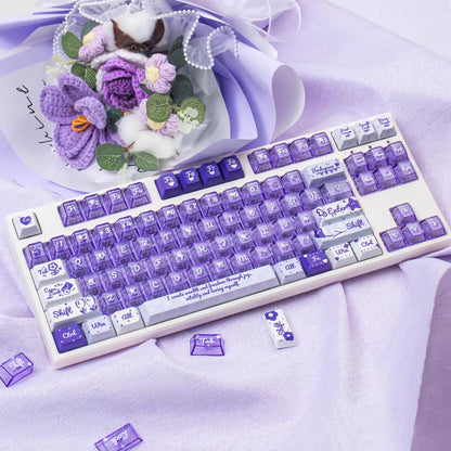 YMDK 172 Keys Soft Fresh Theme Blue Purple Cherry Profile PBT+PC Dye Sub UV Keycaps for 61/84/87/104/108 MX Mechanical Keyboard