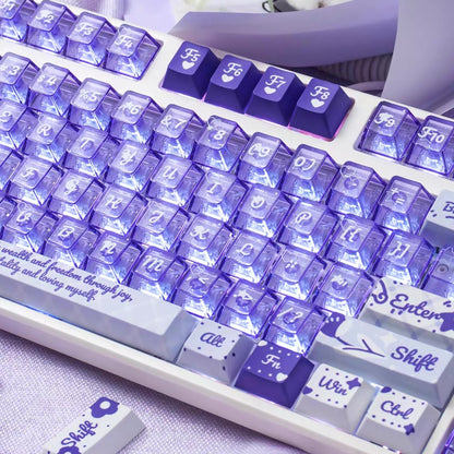 YMDK 172 Keys Soft Fresh Theme Blue Purple Cherry Profile PBT+PC Dye Sub UV Keycaps for 61/84/87/104/108 MX Mechanical Keyboard